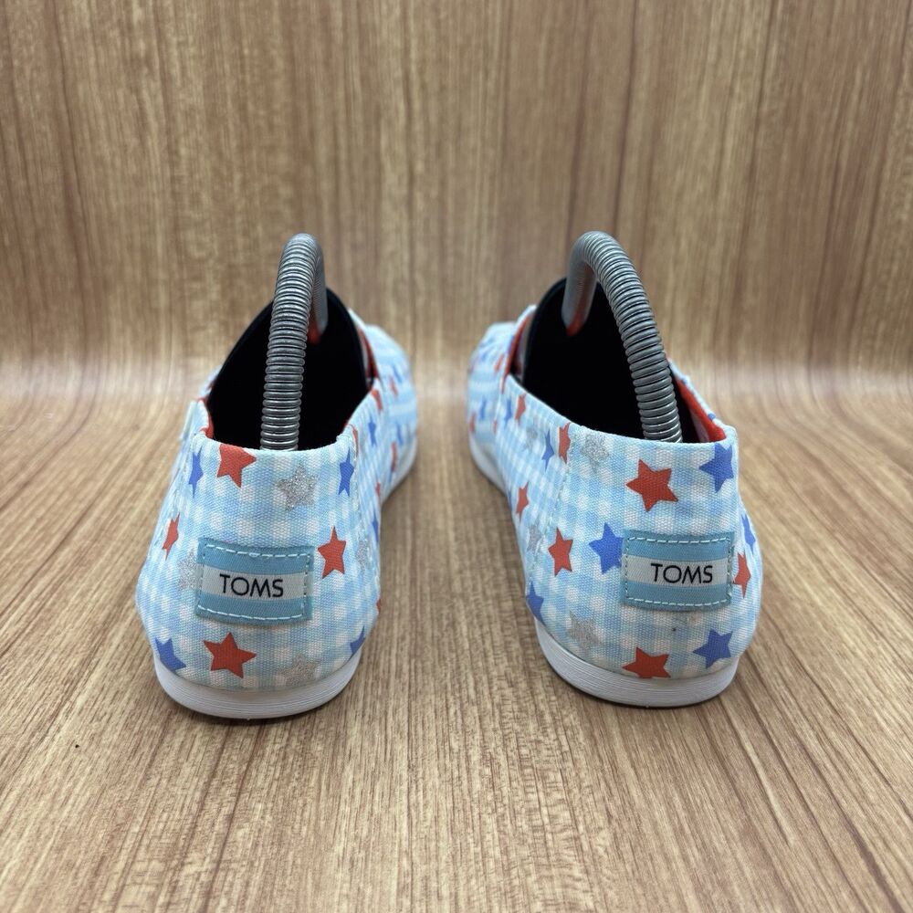 TOMS Blue & Red Gingham‎ Glow In The Dark Star Print Alpargata Shoes Size 9.5 - Picture 2 of 9